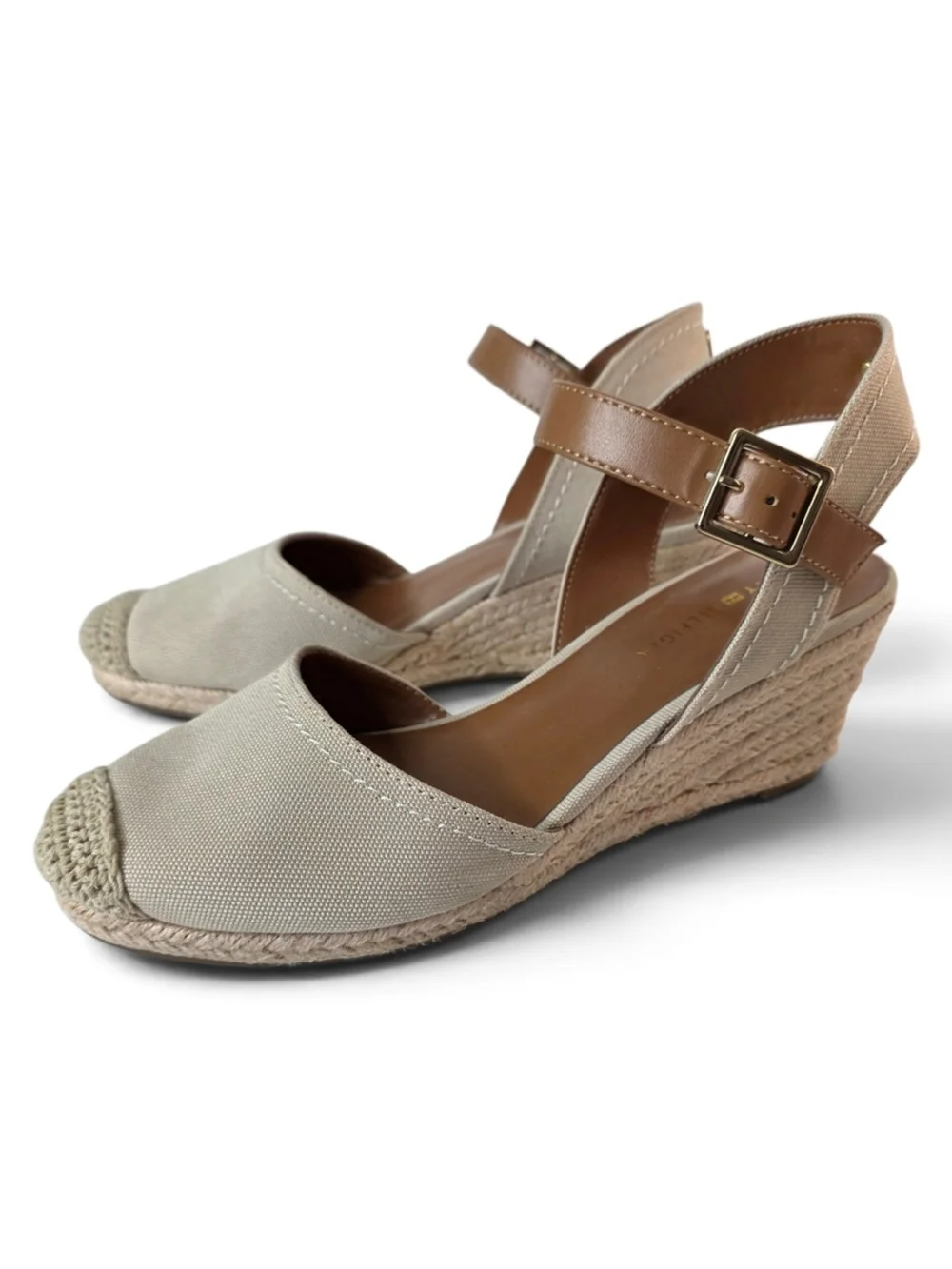 Tommy Hilfiger Nilsa Beige Espadrille Wedge Sandals with Ankle Strap Size 8.5
